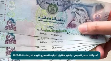 تحديثات سعر الدرهم.. يتغير مقابل الجنيه المصري اليوم الأربعاء 8-10-2025